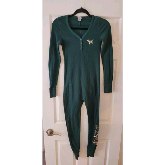 Victorias Secret Pink One piece pajama XS Bling Long Jane Thermal Holla Days - Picture 2 of 10